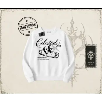 Unisex Celestial Sent Oversize Unisex Bisiklet Yaka Sweatshirt Beyaz