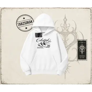 Unisex Celestial Sent Oversize Unisex Kapşonlu Sweatshirt Beyaz