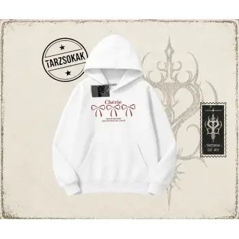 Unisex Cherie Oversize Unisex Kapşonlu Sweatshirt Beyaz