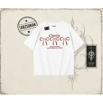 Unisex Cherie Oversize Unisex Tişört Beyaz