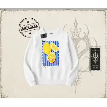 Unisex Citrus Oversize Unisex Bisiklet Yaka Sweatshirt Beyaz