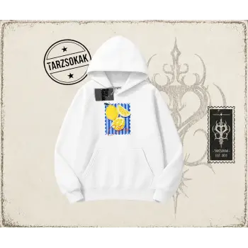 Unisex Citrus Oversize Unisex Kapşonlu Sweatshirt Beyaz