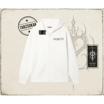 Unisex Cosmic Oversize Unisex Hırka & Çeket Fermuarlı Sweatshirt Beyaz