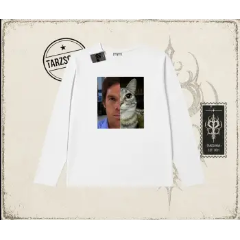 Unisex Dexter Cat Biskilet Yaka  Long Sleeve Beyaz