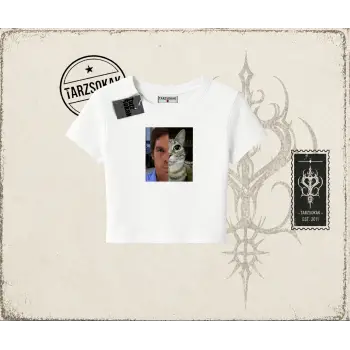 Unisex Dexter Cat Kadın Baby Tee Beyaz