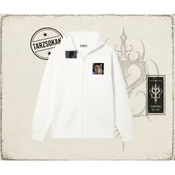 Unisex Dexter Cat Oversize Unisex Hırka & Çeket Fermuarlı Sweatshirt Beyaz