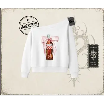 Unisex Diet Cool Kadın Kayık Yaka Sweatshirt Beyaz