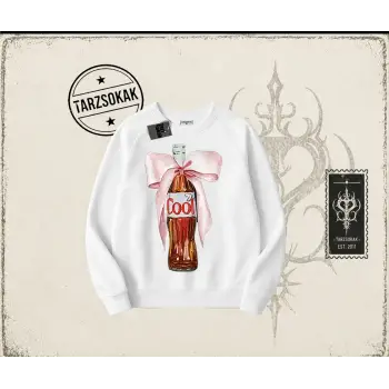 Unisex Diet Cool Oversize Unisex Bisiklet Yaka Sweatshirt Beyaz