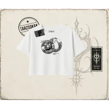 Unisex Discoball Kadın Crop Tişört Beyaz