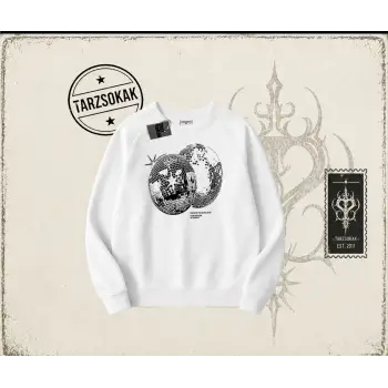 Unisex Discoball Oversize Unisex Bisiklet Yaka Sweatshirt Beyaz