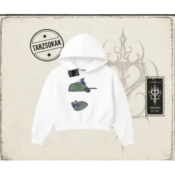 Unisex Distraction Kadın Crop Kapşonlu Sweatshirt Beyaz