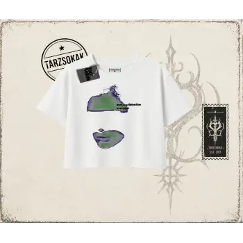 Unisex Distraction Kadın Crop Tişört Beyaz