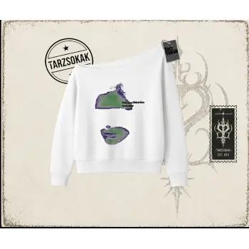 Unisex Distraction Kadın Kayık Yaka Sweatshirt Beyaz