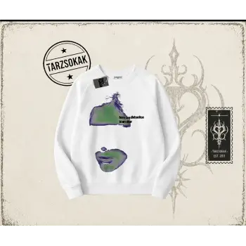 Unisex Distraction Oversize Unisex Bisiklet Yaka Sweatshirt Beyaz