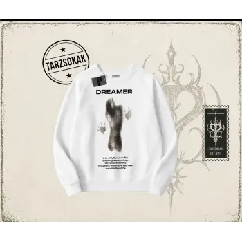Unisex Dreamer Oversize Unisex Bisiklet Yaka Sweatshirt Beyaz