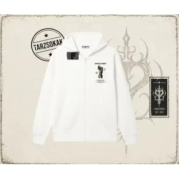 Unisex Dreamer Oversize Unisex Hırka & Çeket Fermuarlı Sweatshirt Beyaz