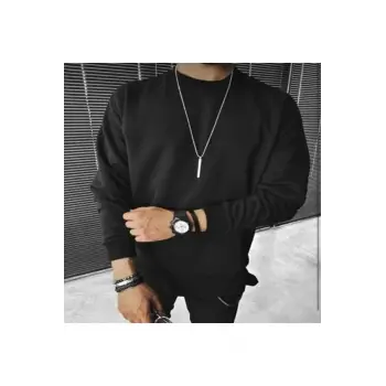 Unisex Düz Siyah 0 Yaka Kapşonsuz Baskısız Oversize Sweatshirt