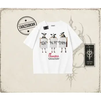Unisex Eat More Chickin Oversize Unisex Tişört Beyaz