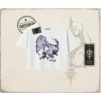 Unisex Embryo Kadın Crop Tişört Beyaz