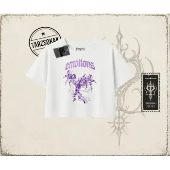 Unisex Emotions Kadın Crop Tişört Beyaz