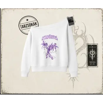 Unisex Emotions Kadın Kayık Yaka Sweatshirt Beyaz