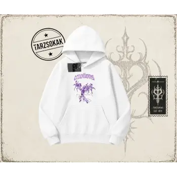 Unisex Emotions Oversize Unisex Kapşonlu Sweatshirt Beyaz
