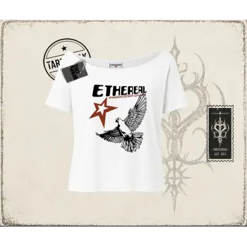 Unisex Ethereal Kadın Kayık Yaka Tişört Beyaz