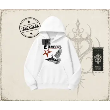 Unisex Ethereal Oversize Unisex Kapşonlu Sweatshirt Beyaz