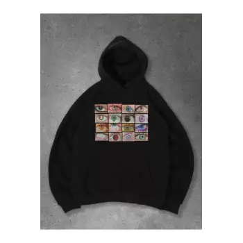 Unisex Eyes Sweatshirt Siyah