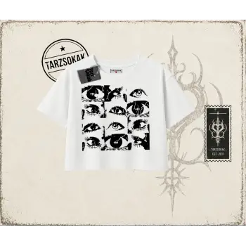 Unisex Eyes World Wide Kadın Crop Tişört Beyaz