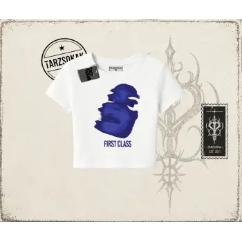 Unisex First Class Kadın Baby Tee Beyaz