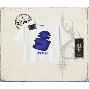 Unisex First Class Kadın Crop Tişört Beyaz
