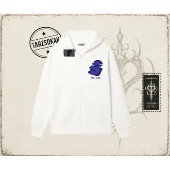 Unisex First Class Oversize Unisex Hırka & Çeket Fermuarlı Sweatshirt Beyaz