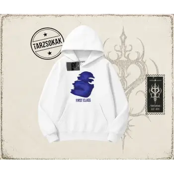 Unisex First Class Oversize Unisex Kapşonlu Sweatshirt Beyaz