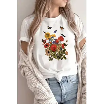 Unisex Flowers Baskılı Oversize