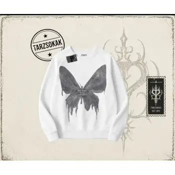 Unisex Fly Zone Oversize Unisex Bisiklet Yaka Sweatshirt Beyaz