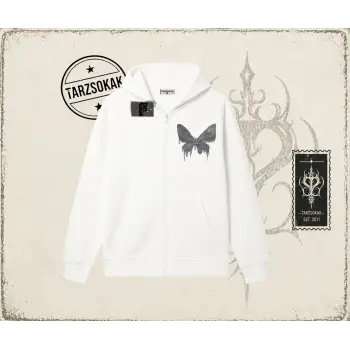 Unisex Fly Zone Oversize Unisex Hırka & Çeket Fermuarlı Sweatshirt Beyaz