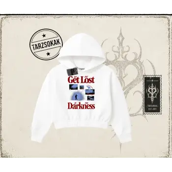 Unisex Get Lost Kadın Crop Kapşonlu Sweatshirt Beyaz