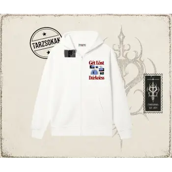 Unisex Get Lost Oversize Unisex Hırka & Çeket Fermuarlı Sweatshirt Beyaz