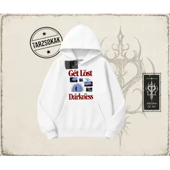 Unisex Get Lost Oversize Unisex Kapşonlu Sweatshirt Beyaz
