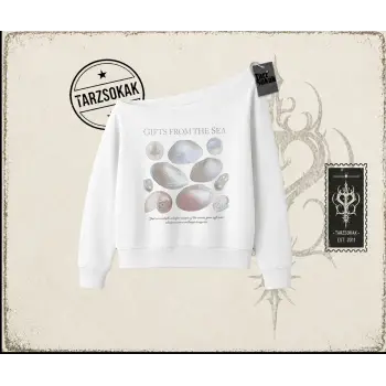 Unisex Gifts From The Sea Kadın Kayık Yaka Sweatshirt Beyaz
