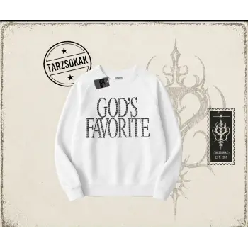 Unisex Gods Favorite Oversize Unisex Bisiklet Yaka Sweatshirt Beyaz