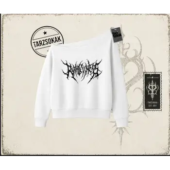 Unisex Gothic Ruthless Kadın Kayık Yaka Sweatshirt Beyaz