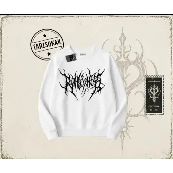 Unisex Gothic Ruthless Oversize Unisex Bisiklet Yaka Sweatshirt Beyaz
