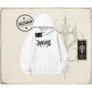 Unisex Gothic Ruthless Oversize Unisex Kapşonlu Sweatshirt Beyaz
