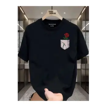 UNİSEX Gül Minimalis Baskı T-shirt