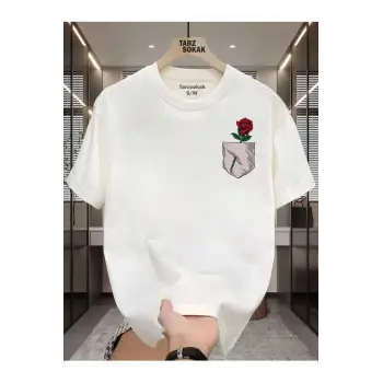 UNİSEX Gül Minimalis Baskı T-shirt