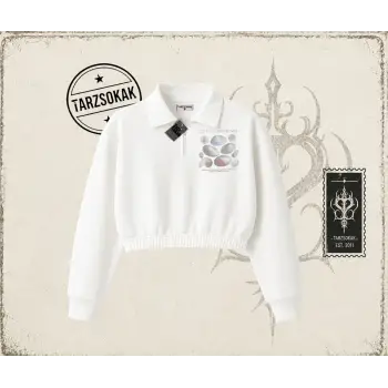 Unisex Hampter is Calling Kadın Crop Polo Yaka Yarım Fermuarlı Sweatshirt Beyaz