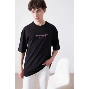 Unisex Happy Life Siyah Tshirt