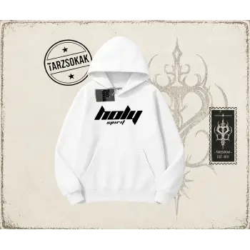 Unisex Holy Spirit Oversize Unisex Kapşonlu Sweatshirt Beyaz